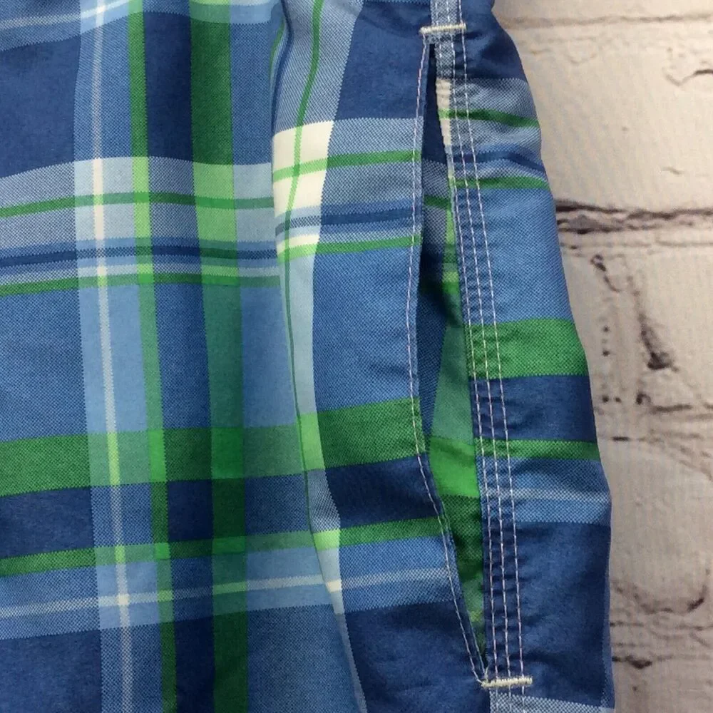 Chaps Swim Trunks Board Shorts Men's Size XXL Blue Green Plaid Mesh Lined Beach